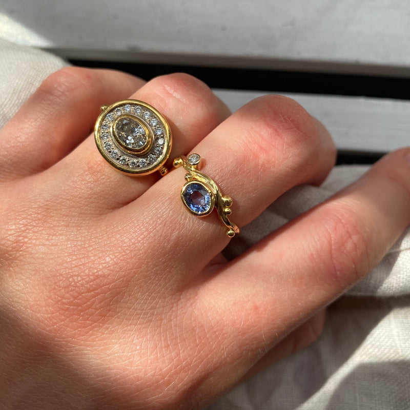 Seafire 18K, 22K & 24K Gold & Silver Ring w. Sapphire & Diamond