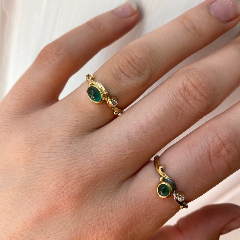 Seafire 18K & 22K Gold Ring w. Emerald & Diamond