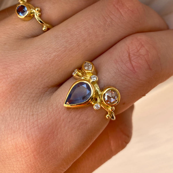 Seafire 18K & 22K Gold Ring w. Diamonds & Sapphire