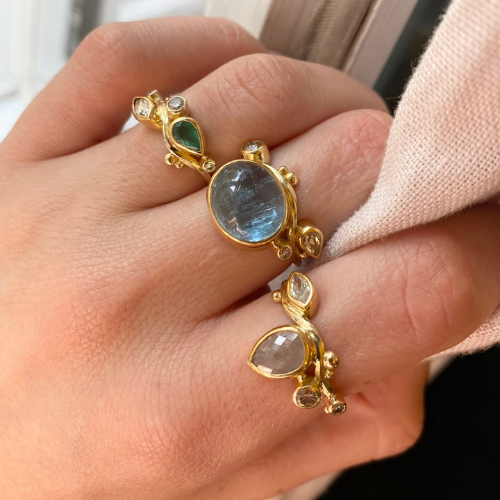 Seafire 18K & 22K Gold Ring w. Aquamarine & Diamonds