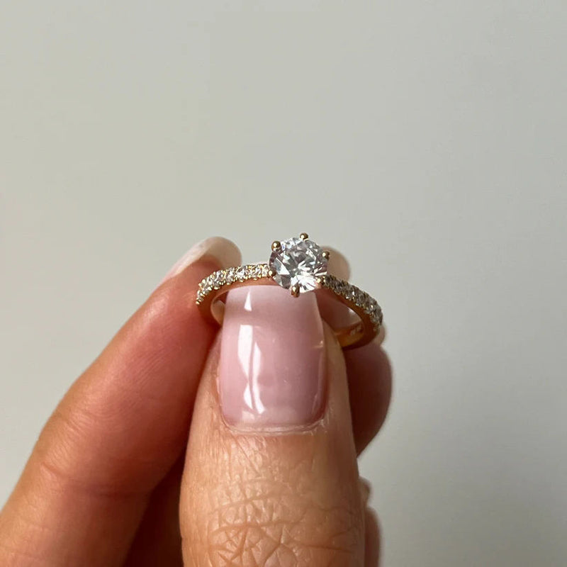 Solitaire 14K Guld eller Hvidguld Ring m. Diamanter