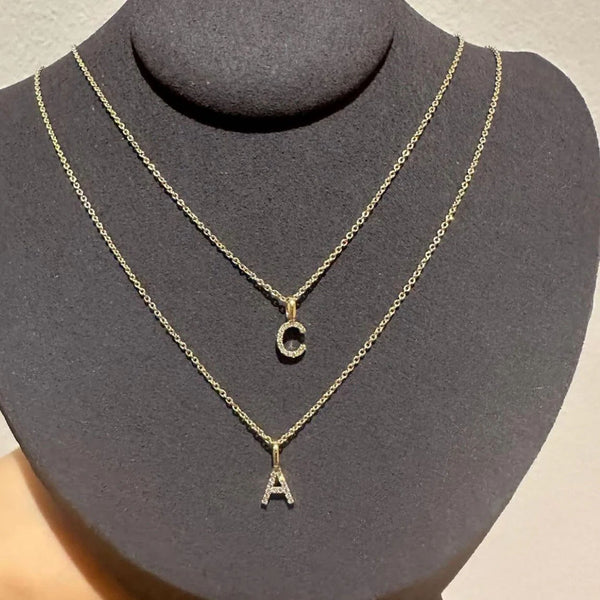 Letter 14K Gold Necklace w. Diamonds