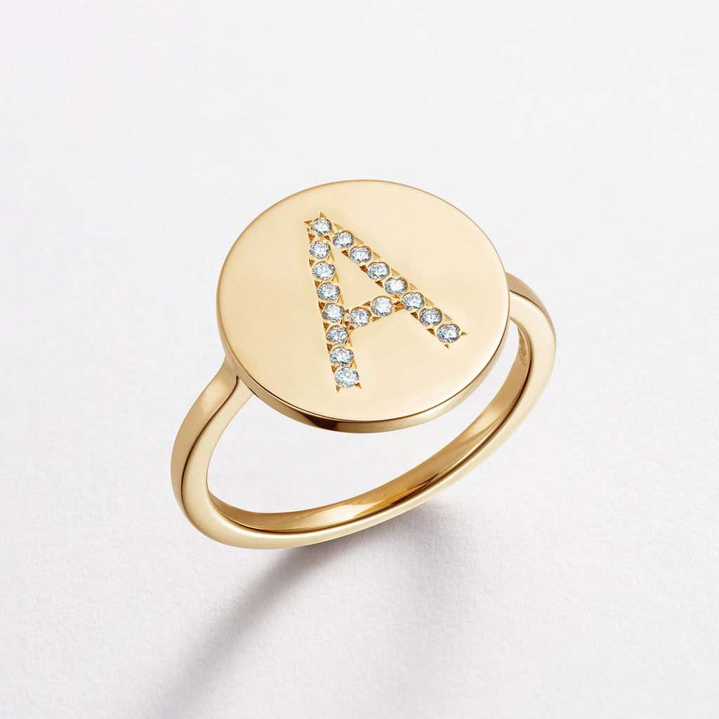 Bespoke Signature Signet 18K Gold Ring w. Diamonds