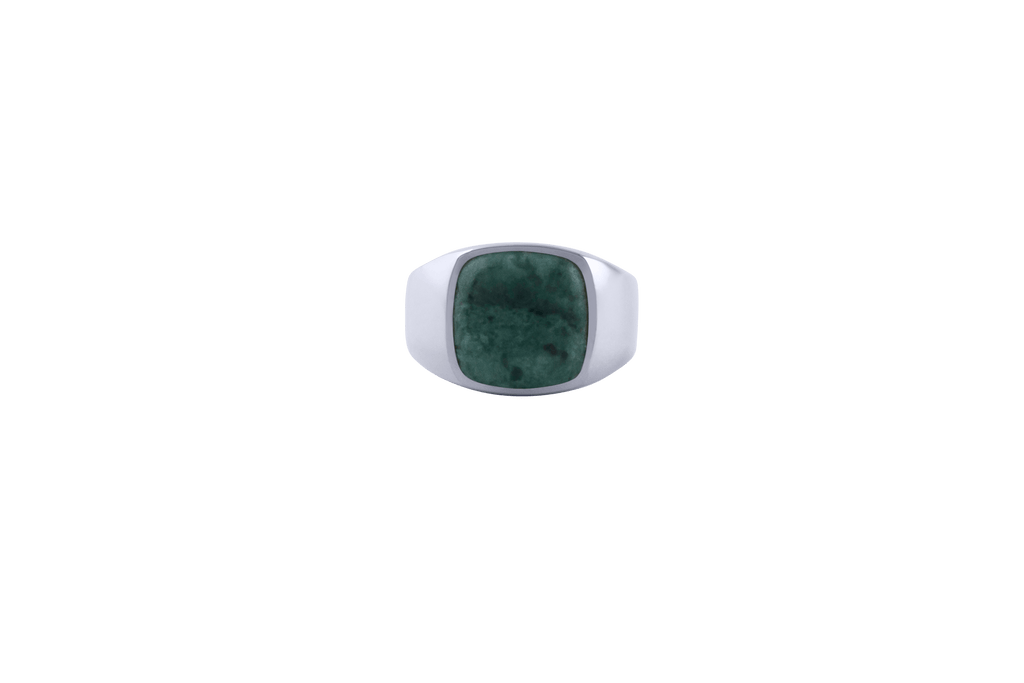 IX Cushion Marble Silver Signet Ring