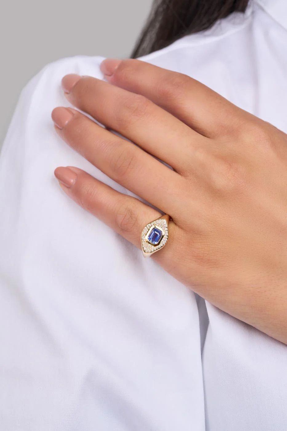 Blue Sapphire & Diamond 14K Gold Signet Ring