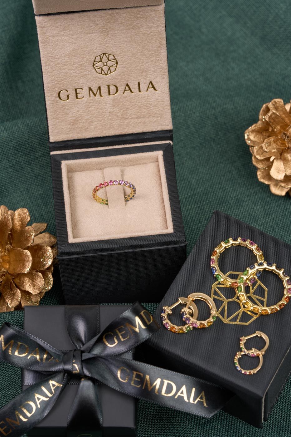 Regenbogen -Saphir -Skinnhaut -Gradient 14K Gold Ring