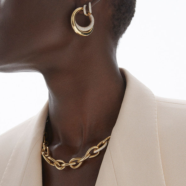 Classic Pavé 15 mm 18K Gold Hoops w. Diamonds
