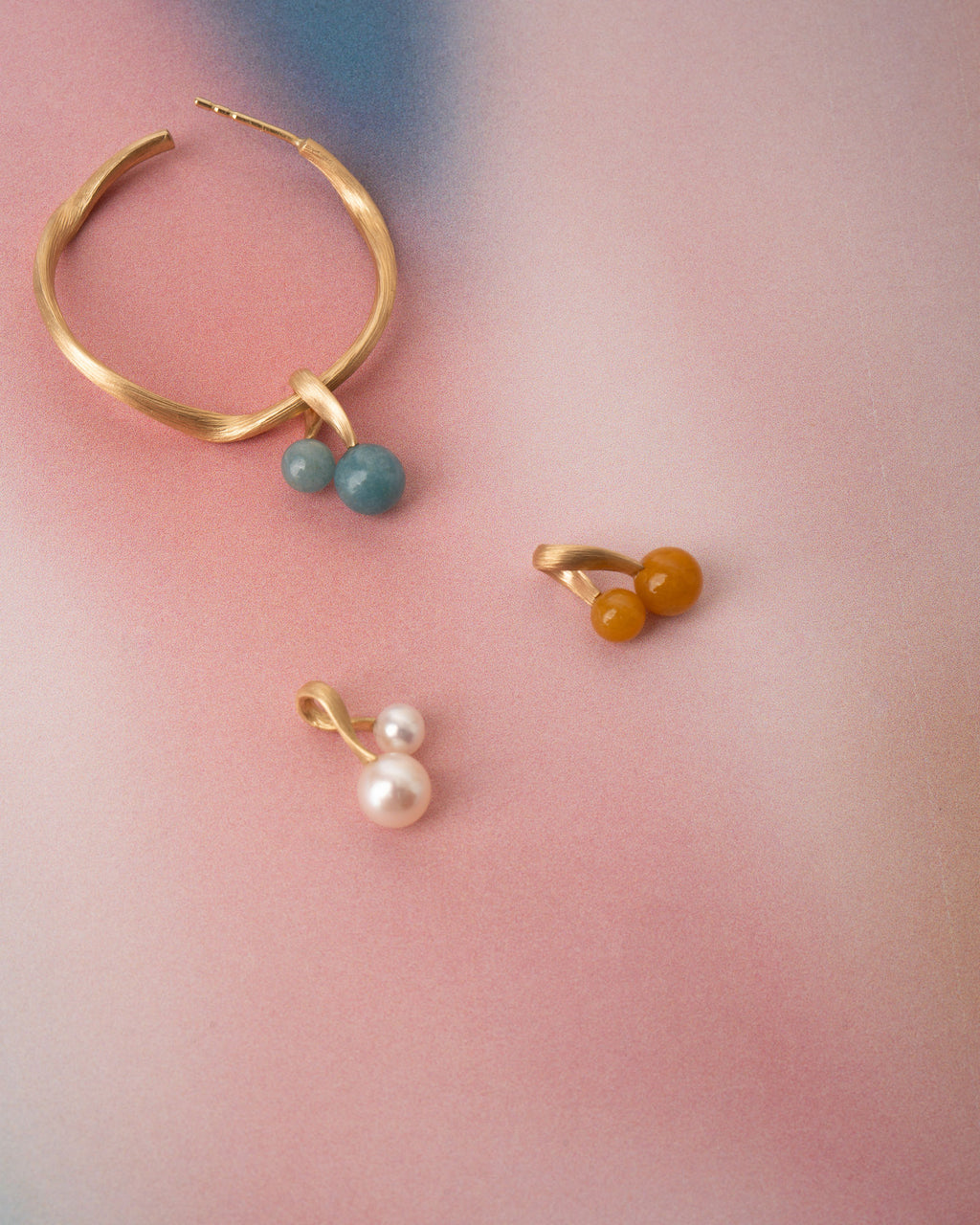 Vega 18K Gold Earring-Pendants w. Blue Aventurine