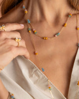 Piccolo Melrose 18K Gold Necklace, 45cm, w. Aventurine & Guava quartz