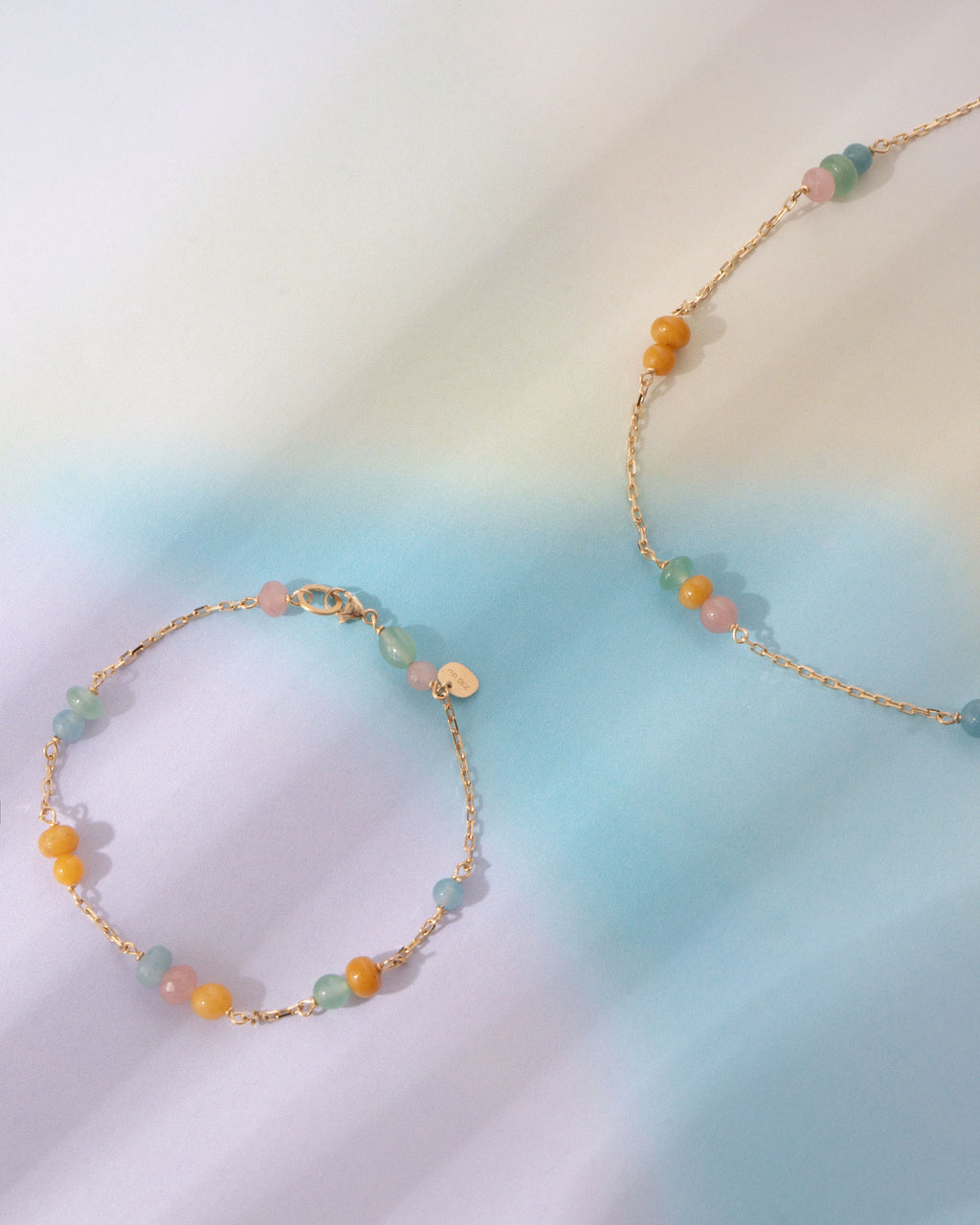 Piccolo Melrose 18K Gold Bracelet w. Aventurine & Guava quartz