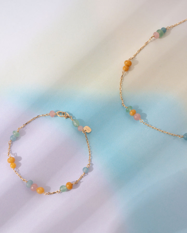 Piccolo Melrose 18K Gold Bracelet w. Aventurine & Guava quartz