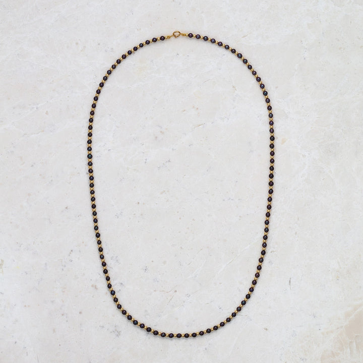 Small Black Pearl & Gold Bead 18K Gold Necklace