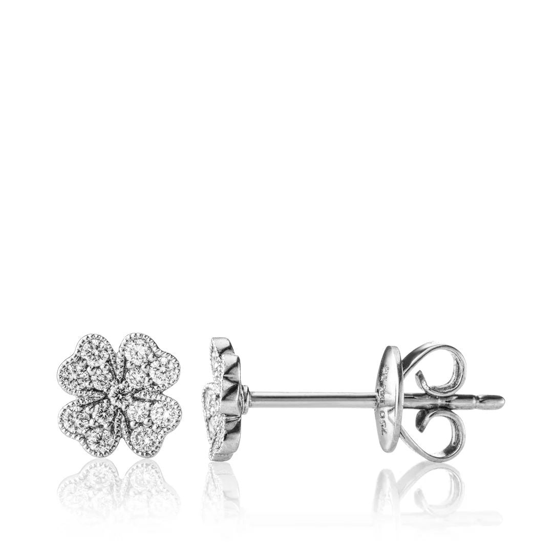 Clover 18K Guld, Rosaguld eller Hvidguld Small Ørestikker m. Diamanter