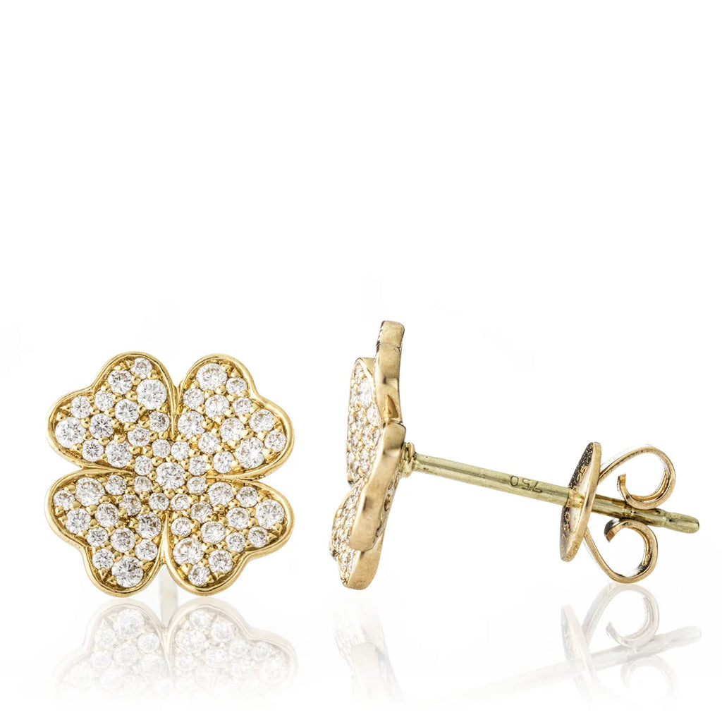 Clover 18K Gold, Rosegold or Whitegold Ring XL Stud w. Diamonds