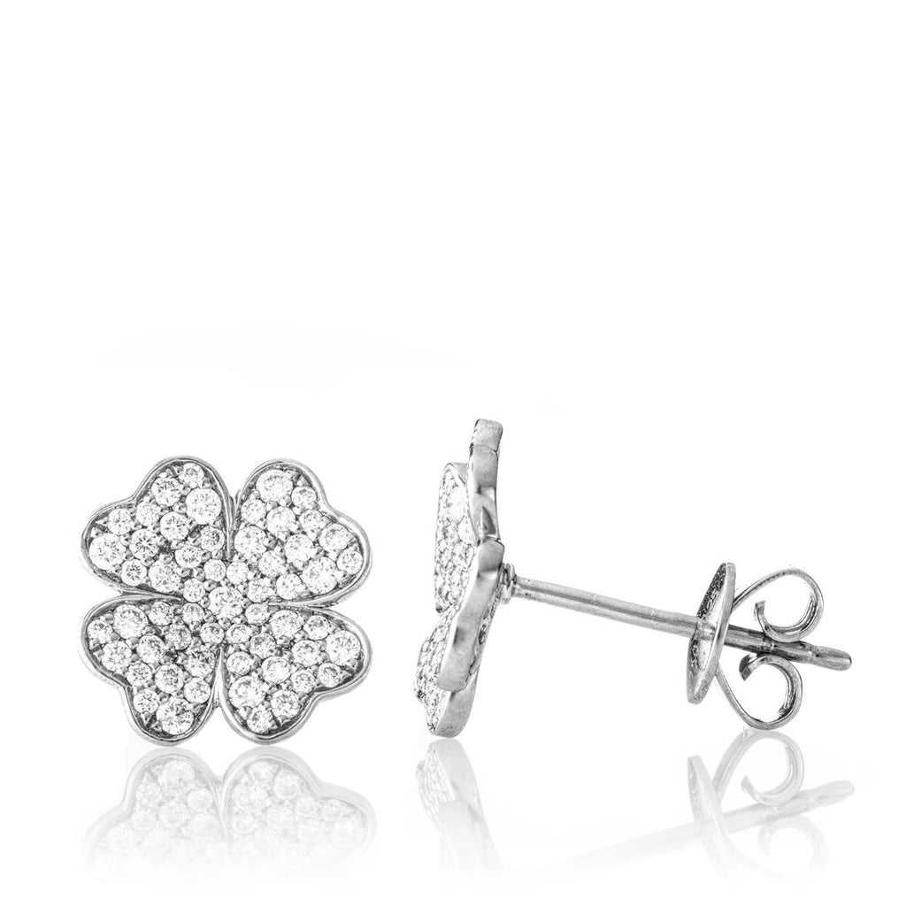 Clover 18K Gold, Rosegold or Whitegold Ring Large Studs w. Diamonds