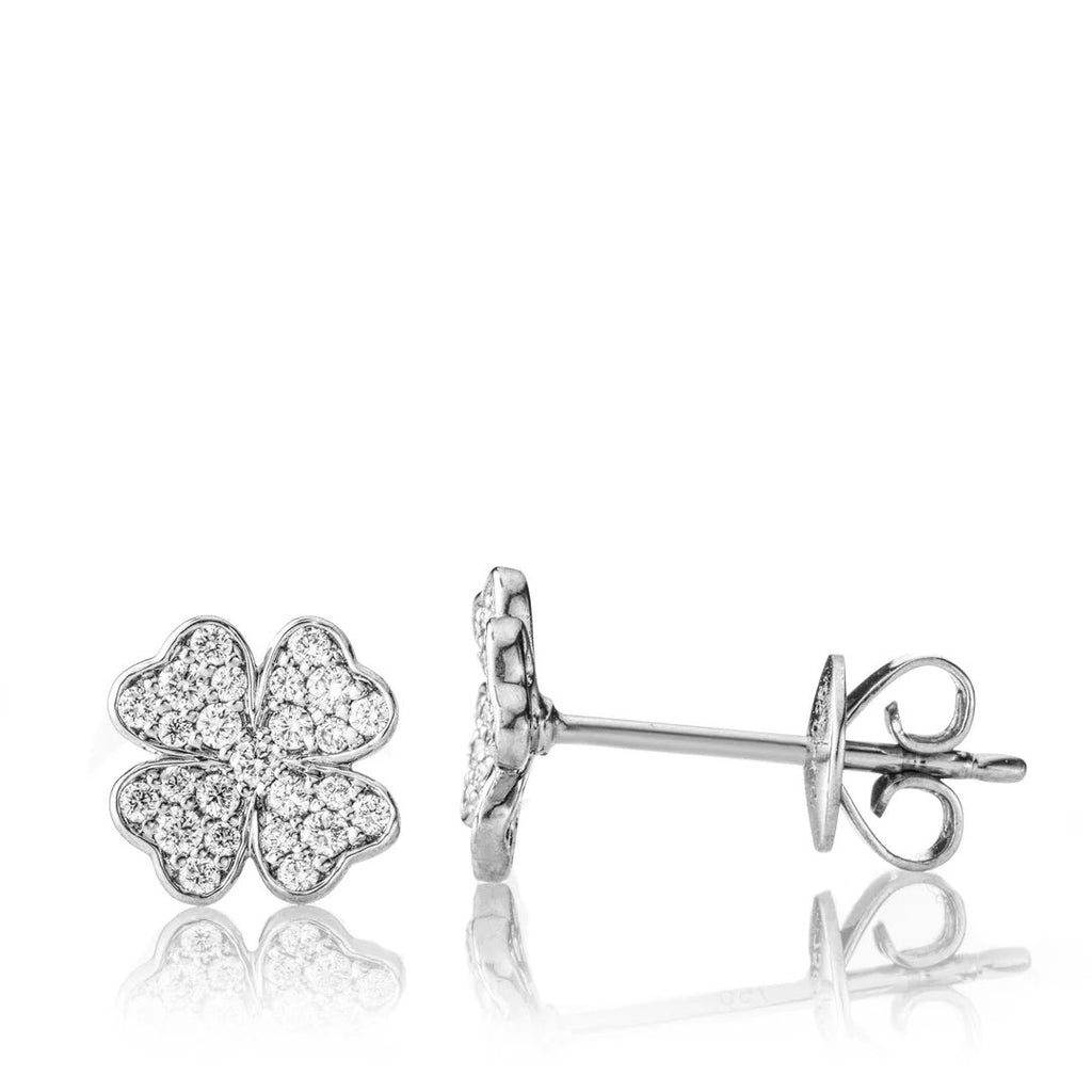 Clover 18K Gold, Rosegold or Whitegold Ring Medium Studs w. Diamonds