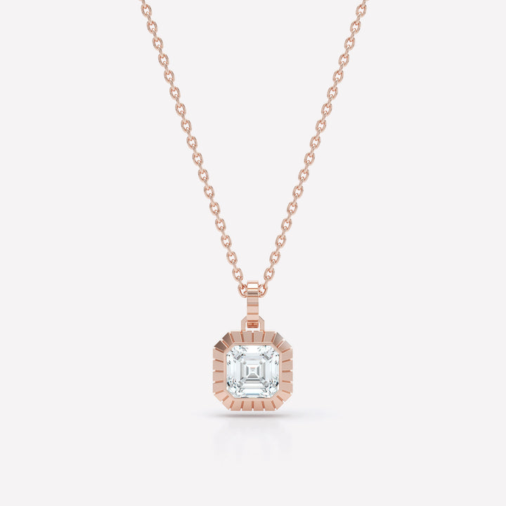 Eternity Engraved Asscher 18K Rosegold Necklace w. Lab-Grown Diamond