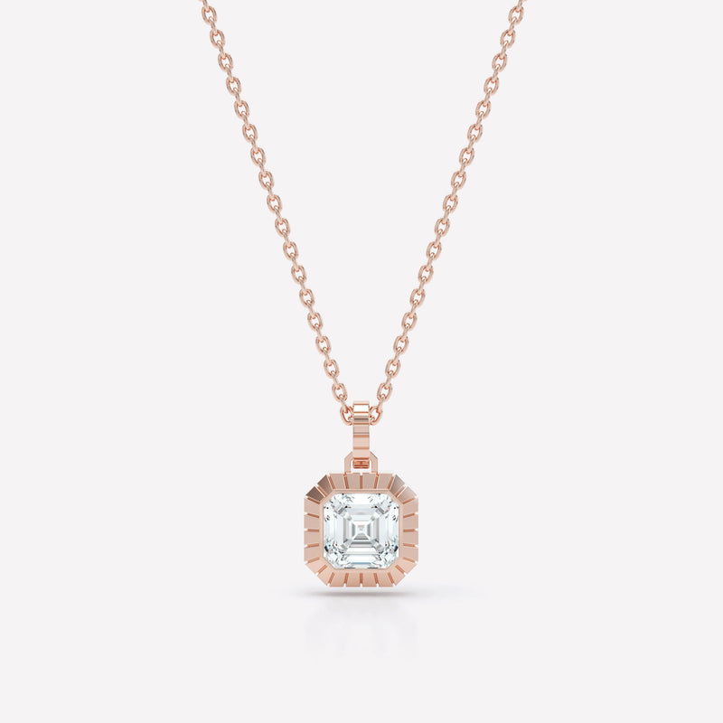 Eternity Engraved Asscher 18K Rosegold Necklace w. Lab-Grown Diamond
