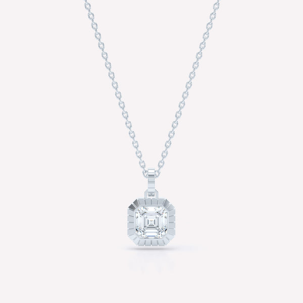 Eternity Engraved Asscher 18K Whitegold Necklace w. Lab-Grown Diamond