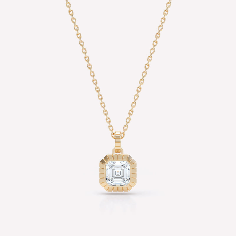 Eternity Engraved Asscher 18K Gold Necklace w. Lab-Grown Diamond