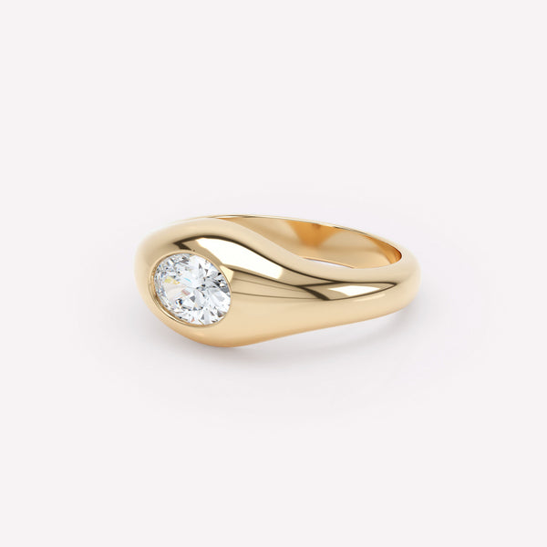 Curve Signet 18K Guld Ring m. Diamant