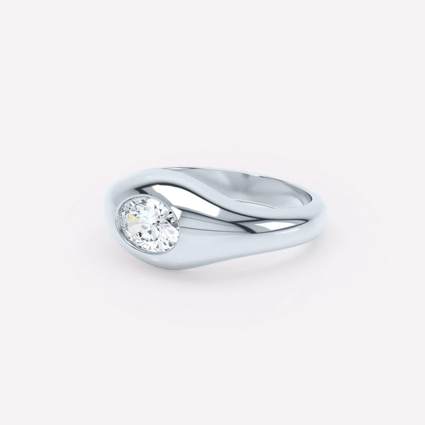 Curve Signet 18K Hvidguld Ring m. Diamant