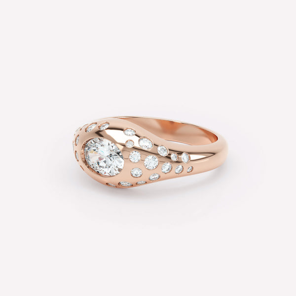 Curve Scattered Signet 18K Rosegold Ring w. Diamonds