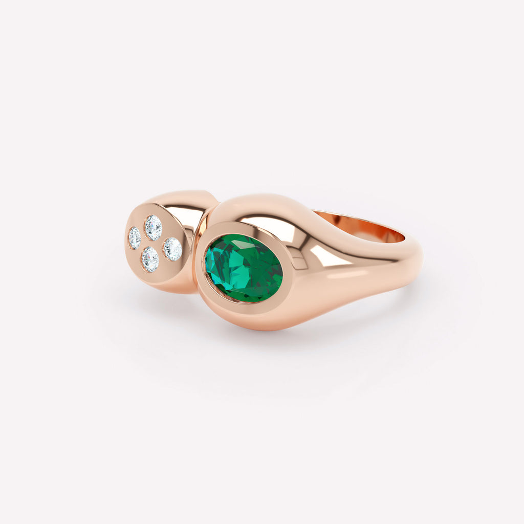 Curve Duo 18K Rosegold Ring w. Emerald & Diamonds