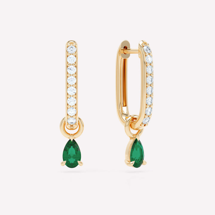 Allday 14K Gold Hoops w. Diamond & Emerald Drops