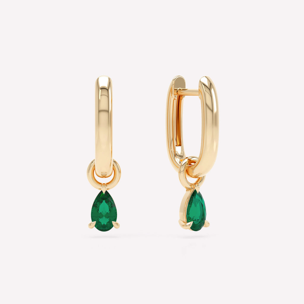 Allday Polished 14K Gold Hoops w. Emerald Drop