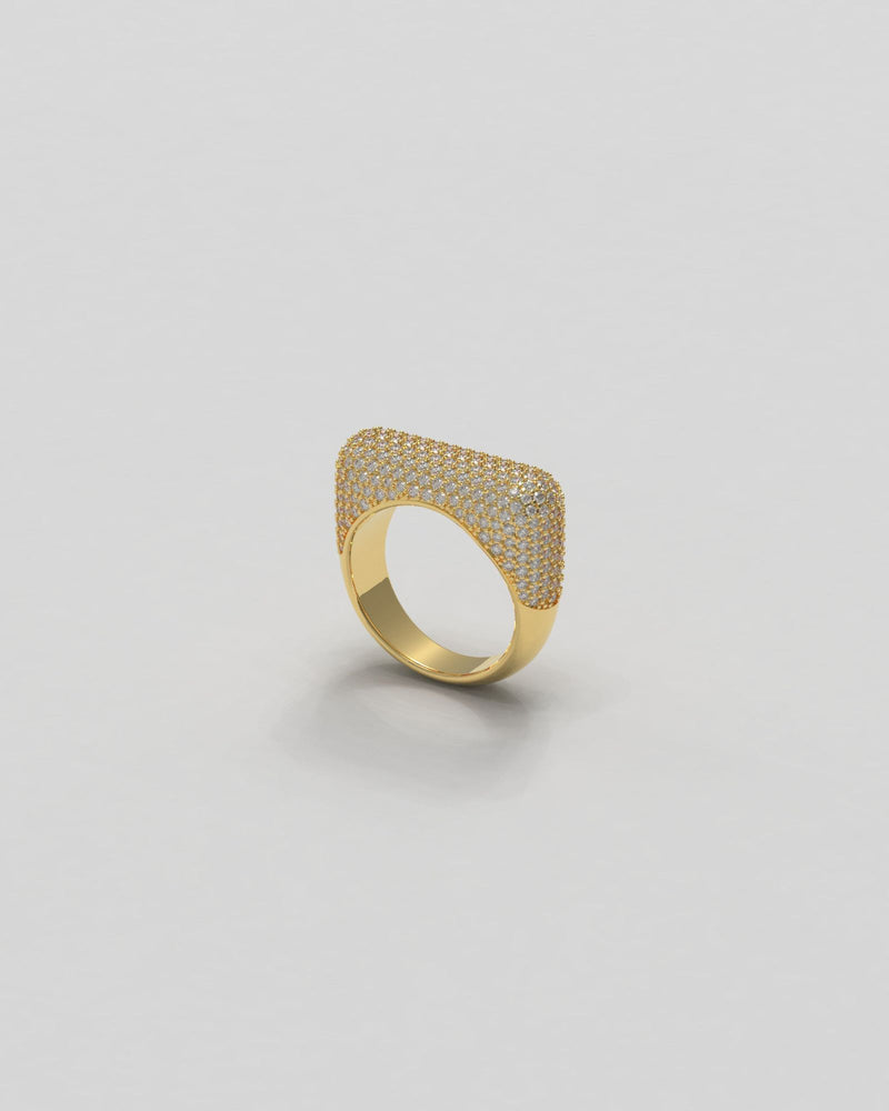 Sculpt Thick Paved 18K Gold Ring w. Diamonds