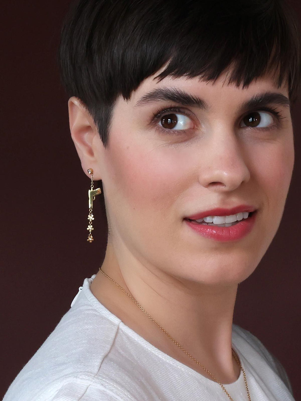 Flower Gun with Flash 18K Rosegold Earring w. Diamonds