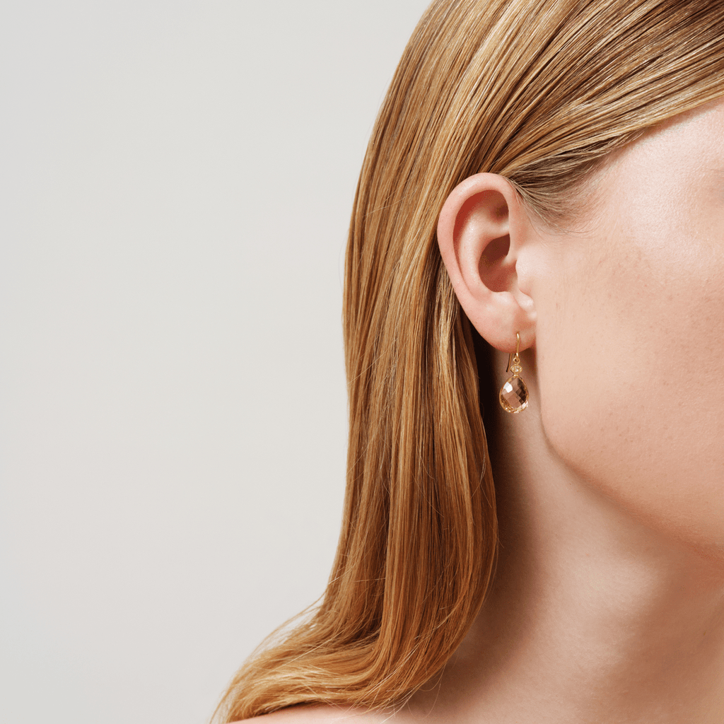 Ofelia Peach Morganite Forgyldte Øreringe m. Krystal