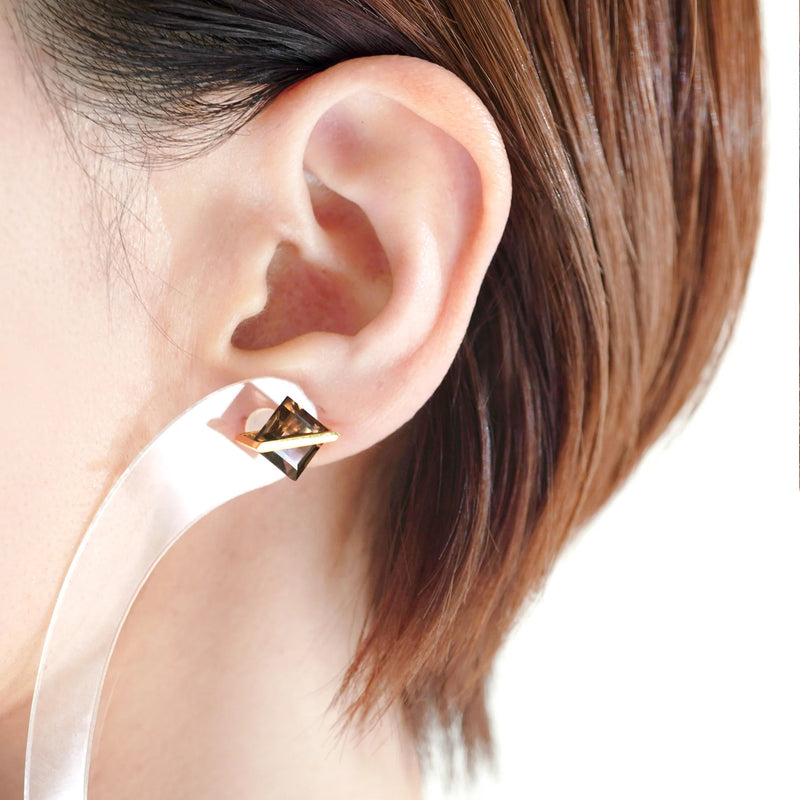 Band 18K & 10K Gold Earrings w. Smoky Quartz