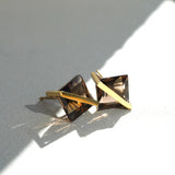 Band 18K & 10K Gold Earrings w. Smoky Quartz