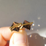 Band 18K & 10K Gold Earrings w. Smoky Quartz