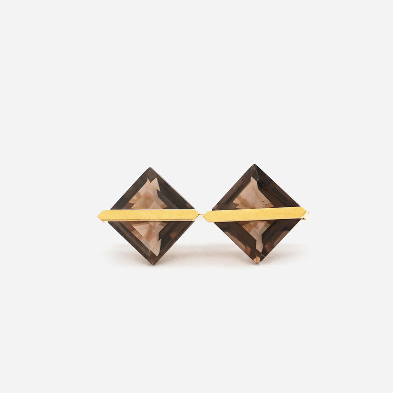 Band 18K & 10K Gold Earrings w. Smoky Quartz