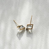 Band 18K & 10K Gold Earrings w. White Quartz