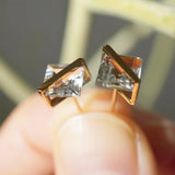 Band 18K & 10K Gold Earrings w. White Quartz