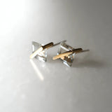 Band 18K & 10K Gold Earrings w. White Quartz