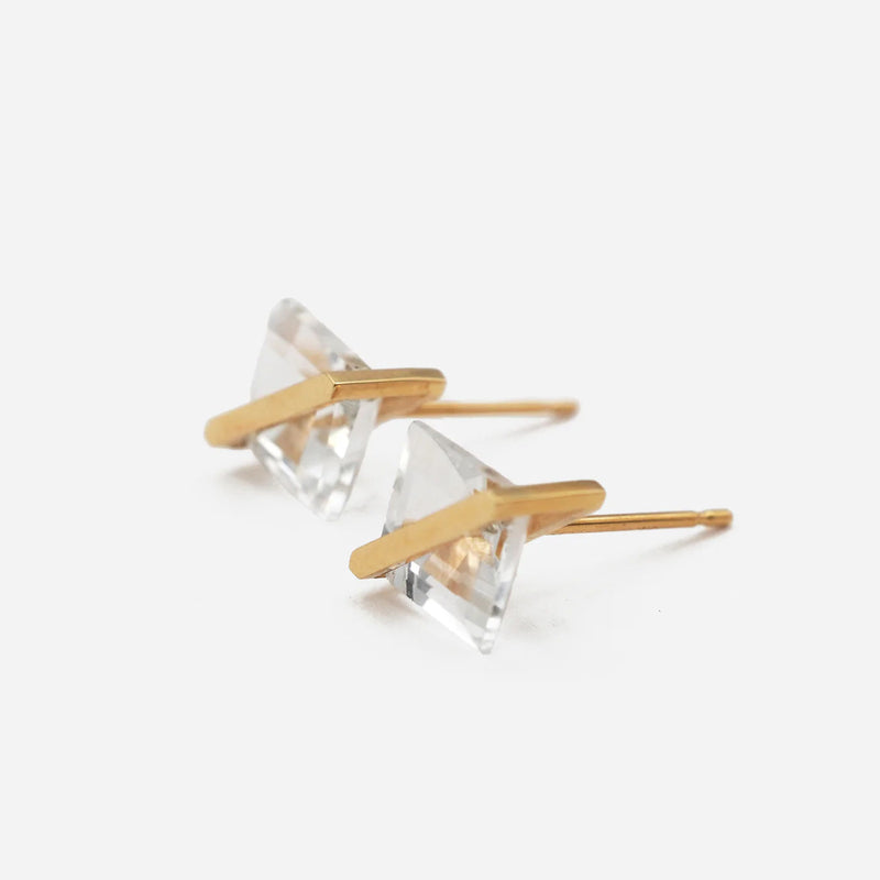 Band 18K & 10K Gold Earrings w. White Topaz