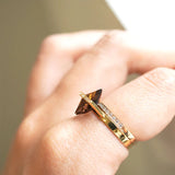 Band 18K Gold Ring w. Smoky Quartz & Diamonds