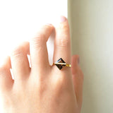 Band 18K Gold Ring w. Smoky Quartz & Diamonds