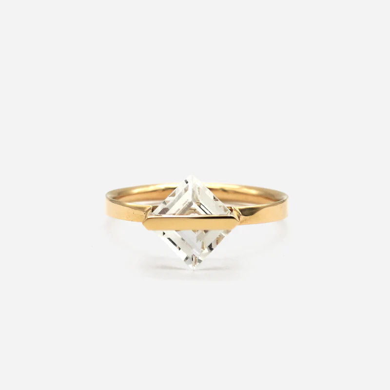 Band 10k Gold Ring w. Weißer Quarz