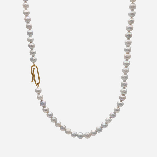 Natural A 18K Gold Necklace w. Akoya Pearl & Diamond