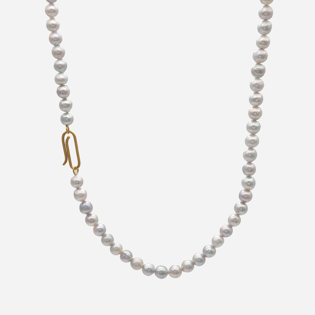 Natural A 18K Gold Necklace w. Akoya Pearl & Diamond