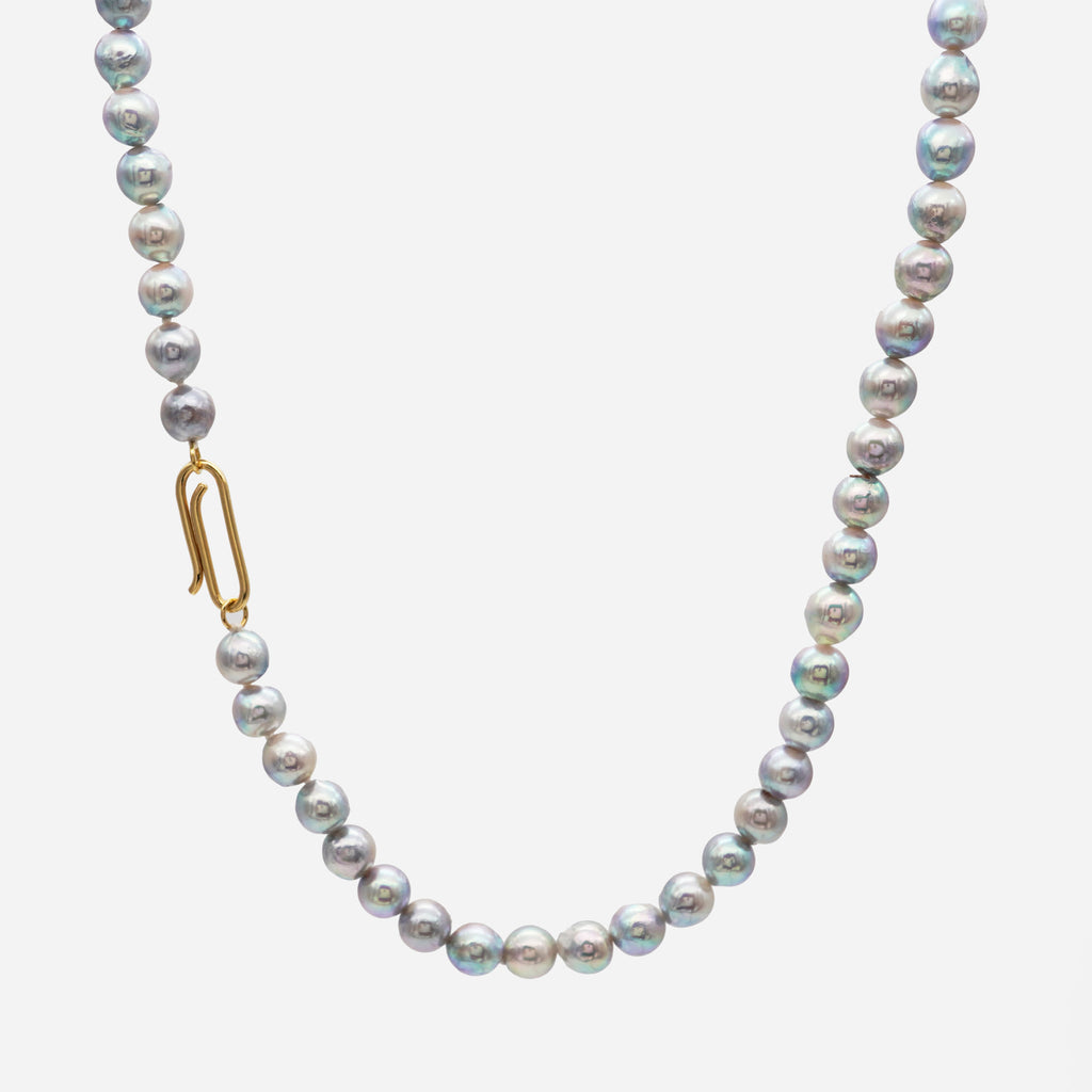 Natural B 18K Gold Necklace w. Akoya Pearl & Diamond