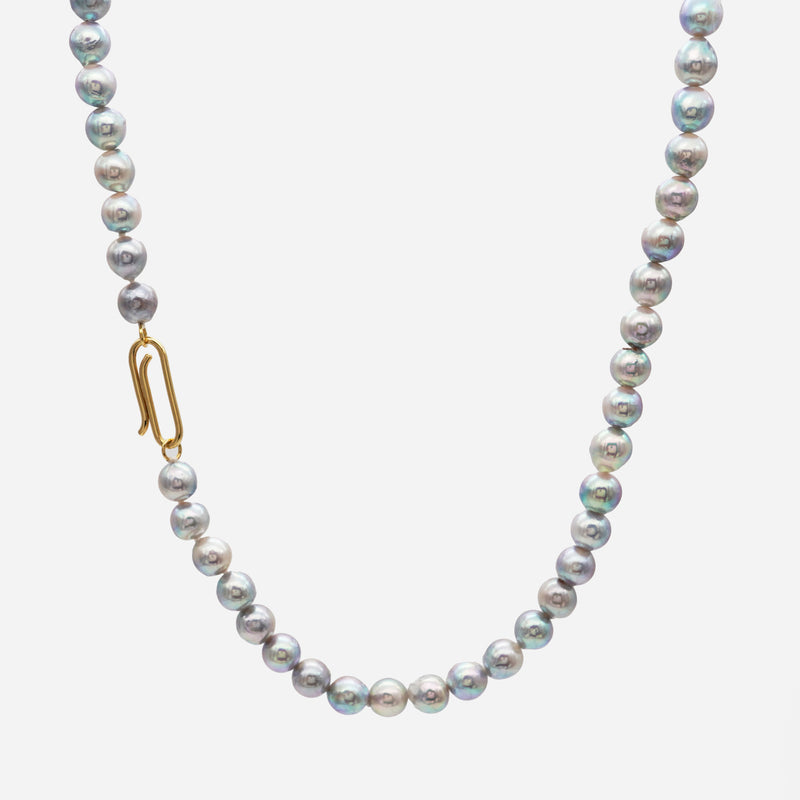 Natural B 18K Gold Halskette w. Akoya Pearl & Diamond