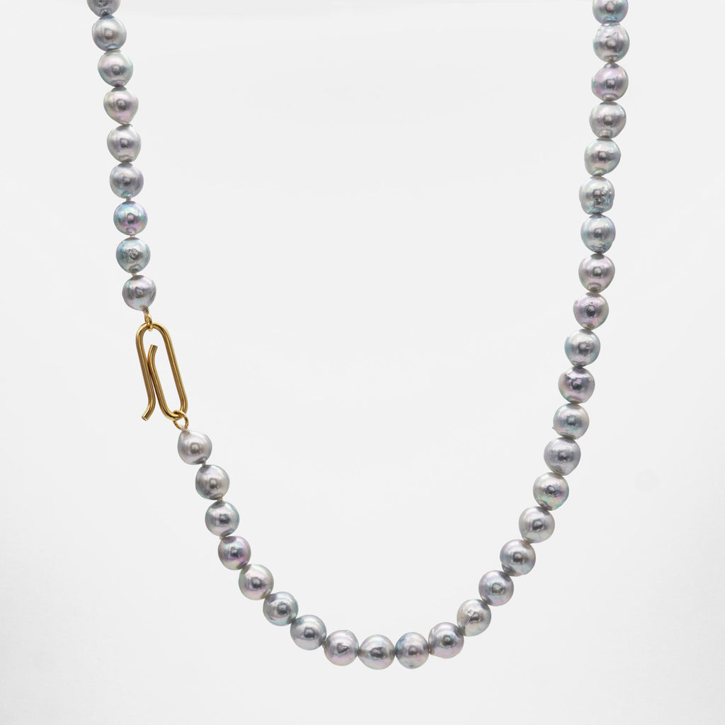 Natural C 18K Gold Necklace w. Akoya Pearl & Diamond