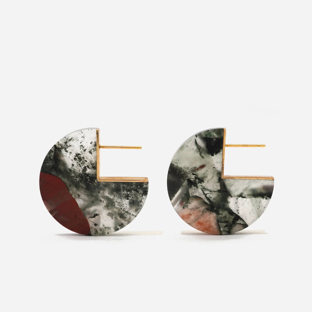 Slice 10K & 18K Gold Earrings w. Blood Stone